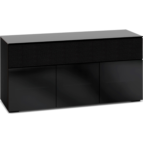 Oslo 339 65" TV Stand Cabinet w/ Soundbar Opening in Black Oak w/ Smoked Black Glass Doors & Top